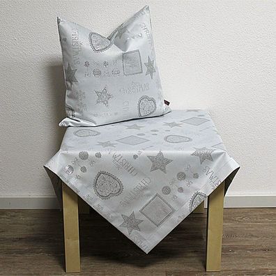 Weihnachten Tischdecke Tischläufer Kissenhülle Landhaus Silber Bestickt Hossner