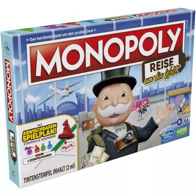 Monopoly Reise um die Welt: Hasbro Familienspiel mit Stempel-Spielfiguren