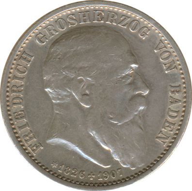 Baden 2 Mark 1907 Auf den Tod von Friedrich I Silber*
