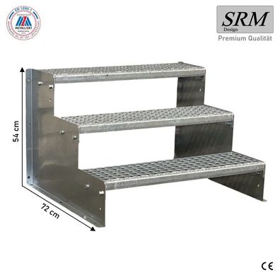 Standtreppe freistehend Treppe 3 Stufen verzinkt, 60 - 160 cm Breite, 54 cm Höhe