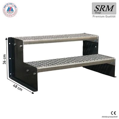 Standtreppe freistehend Treppe 2 Stufen anthrazit 60 - 160 cm Breite, 36 cm Höhe