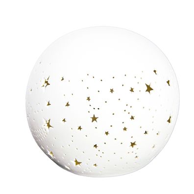 B&S Keramik LED Licht Kugel weiß Stern-Auslassungen Timer H 18,5 x Ø 16,5 cm