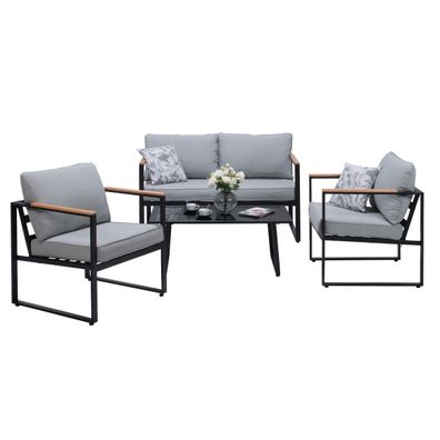 4-teilige Gartenlounge Stahl Schwarz Polster Grau Holz Akzente Outdoor