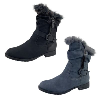 Damen Stiefel Boots Winterstiefel Gefüttert Blockabsatz Stiefelette Leder-Optik