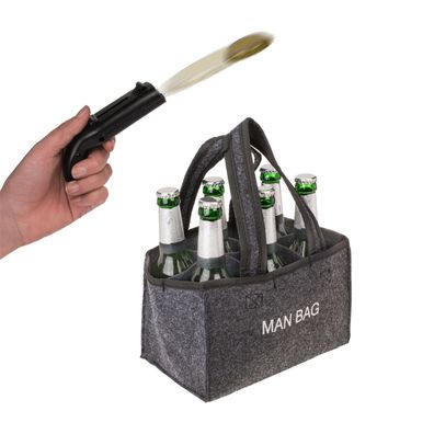 Bier Flaschenträger MAN BAG Flaschenöffner Kronkorken Pistole Männerhandtasche