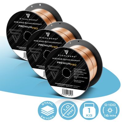 Stahlwerk Schweißdraht MIG MAG ER70S-6 SG2 Ø 1,0 mm S100/D100 1kg Draht 3er Set