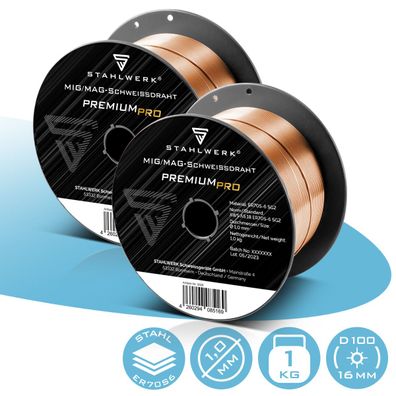 Stahlwerk Schweißdraht MIG MAG ER70S-6 SG2 Ø 1,0 mm 1 kg D100 2er Set