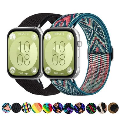 Ersatzband für Huawei Watch Fit 3 Nylon Klett elastisch Armband Fit3 bunt