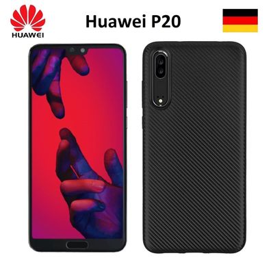 Handy Hülle Karbondesign für Huawei P20 Case Schale TPU dünn schwarz P 20 NEU