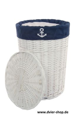 DVier Wäschekorb Wäschetonnen Wäschetruhe Weide weiß marineblau rund 60L