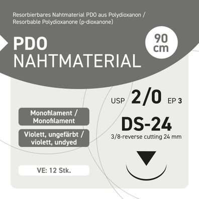 PDO Nahtmaterial - USP 2-0 EP-3 DS-24 - 12 Stück