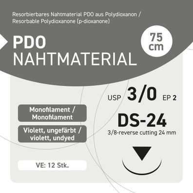 PDO nahtmaterial - USP 3-0 EP-2 DS-24 - 12 Stück