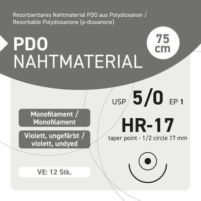 PDO Nahtmaterial - USP 5-0 EP-1 HR-17 - 12 Stück