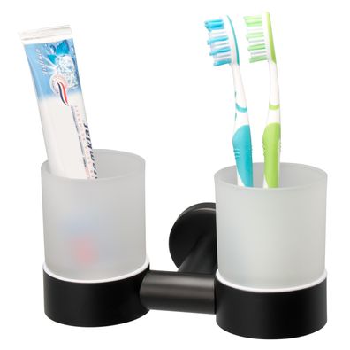 bremermann Bad-Serie PIAZZA BLACK – Doppel-Glasbecherhalter, matt schwarz