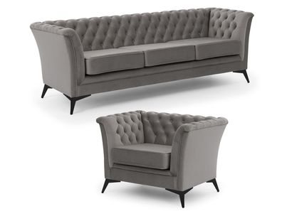 Whitby - Chesterfield Luxus Polstergarnitur 3 + 1 aus Samt mit schwarzen Füßen