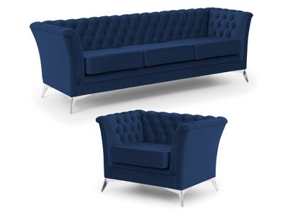 Whitby - Chesterfield Luxus Polstergarnitur 3 + 1 aus Samt mit silbernen Füßen