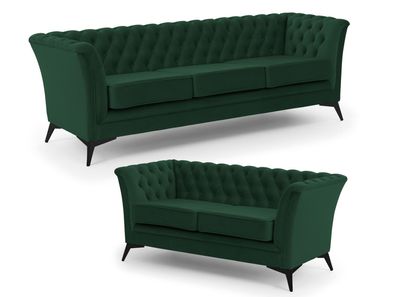 Whitby - Chesterfield Luxus Polstergarnitur 3 + 2 aus Samt mit schwarzen Füßen