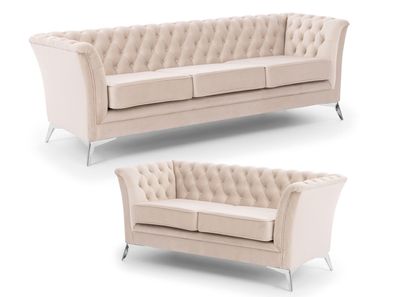 Whitby - Chesterfield Luxus Polstergarnitur 3 + 2 aus Samt mit silbernen Füßen