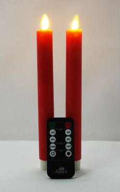 2er Set LED Tafelkerze Stabkerze 23 cm rot Echtwachs Kerzen mit Fernbedienung