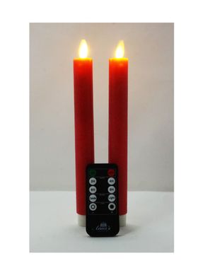 2er Set LED Tafelkerze Stabkerze 23 cm rot Echtwachs Kerzen Fernbedienung