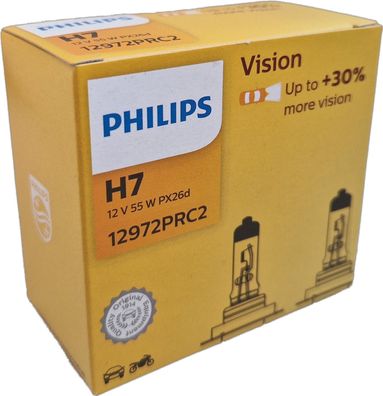 H7 Philips Vision PX26d + 30% mehr Licht 2st. 12972PRC2