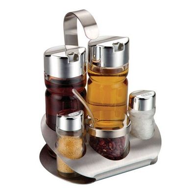 Gewürzständer - Edelstahl Menage Set 5 teilig Gewürzregal Gewürzdosen Gewürzglas