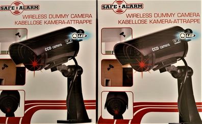 2x Safe Alarm Wireless Dummy Attrappe Camera Schwarz Ideal für drinnen & draußen
