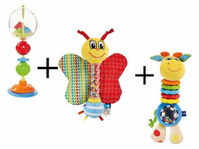 3x Baby Spielzeug Fühlen Sehen Kuscheln Kugelturm + Giraffe + Schmetterling NEU