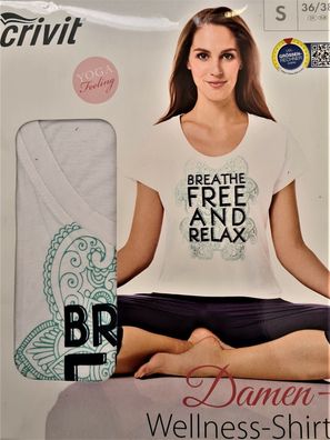 CRIVIT Damen Wellness - Shirt T-Shirt Yoga und Pilates Gr. S 36 / 38 Weiß NEU