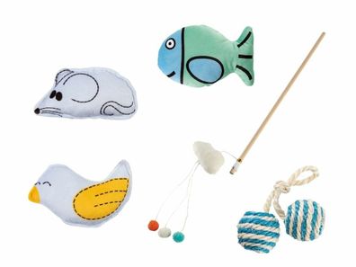 Zoofari Kitten und Katzen Set Katzenspielzeug 5 teilig mit Katzenminze im Kissen