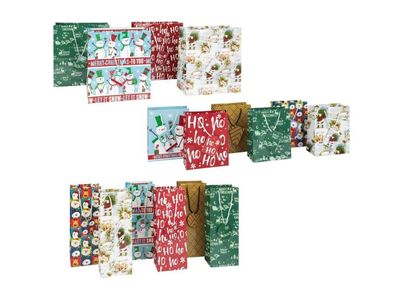 16 Geschenktüten Weihnachten 3 Größen mit Grußanhänger Flaschen Geschenktaschen