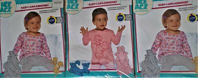 3x Ice Age Baby Langarmshirt T-Shirt süße Motive Druckknöpfe Baumwolle 86 / 92