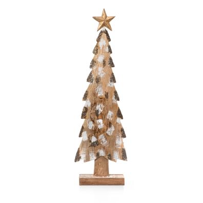 Weihnachtsdeko Holzbaum 84 cm aus Mangoholz mit Stern und Glitter handbemalt