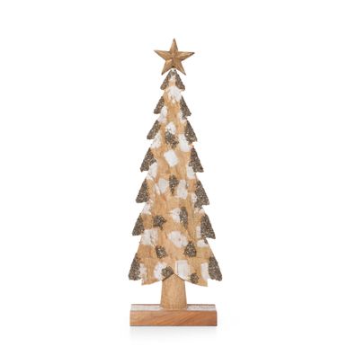 Weihnachtsdeko Holzbaum 63 cm aus Mangoholz mit Stern und Glitter handbemalt