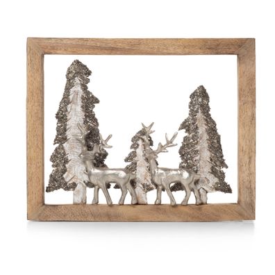 Weihnachtsdeko Hirsche aus Mangoholz und Aluminium 37 x 30 cm Dekoration Winter