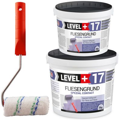 Fliesengrund 11kg Fliese auf Fliese Haftgrund Quarzgrund + Farbroller 10cm SET L+17