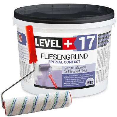 Fliesengrund 15kg Fliese auf Fliese Haftgrund Quarzgrund + Farbroller 25cm SET L+17