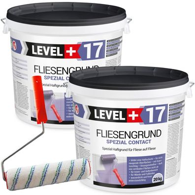 Fliesengrund 40kg Fliese auf Fliese Haftgrund Quarzgrund + Farbroller 25cm SET L+17