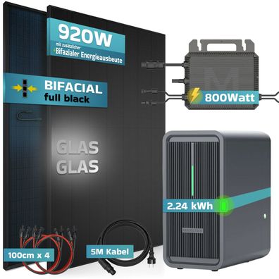 SUNNIVA® 920W Balkonkraftwerk mit 2,24 kWh Speicher Marstek B2500-D Bifazial