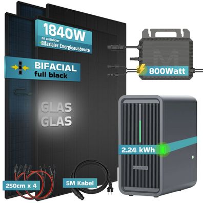 SUNNIVA® 1840W Balkonkraftwerk mit 2,24 kWh Speicher Marstek B2500-D Bifazial