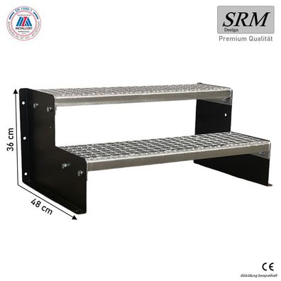 Standtreppe freistehend Treppe 2 Stufen schwarz, 60 - 160 cm Breite, 36 cm Höhe