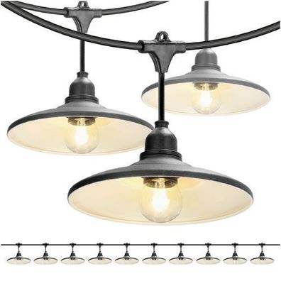 CRETE KIT 2x Gartengirlande 5m + Kabel 10m + 10x Lampenschirm schwarz M2 + LED