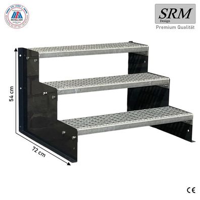 Standtreppe freistehend Treppe 3 Stufen anthrazit 60 - 160 cm Breite, 54 cm Höhe