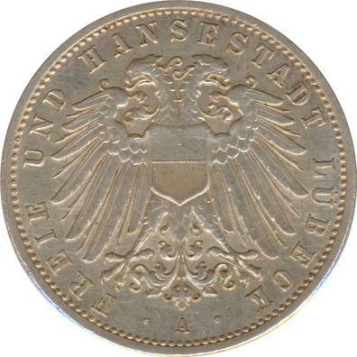 Lübeck 2 Mark 1905 A Stadtwappen Silber*