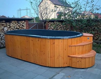GardenAndPoolsCom Schwimmbad Gartenpool KRETA 425x210 x100 cm Filter Pumpe Treppe