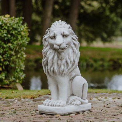 Große Löwen Statuen Leo, Steinfiguren, H. 92 cm, 198 kg, Grau, frostsicher