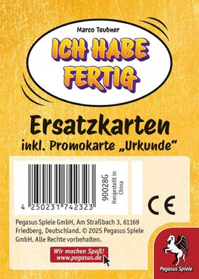Pegasus Spiele Kartenspiel Ich habe fertig Ersatzkarten