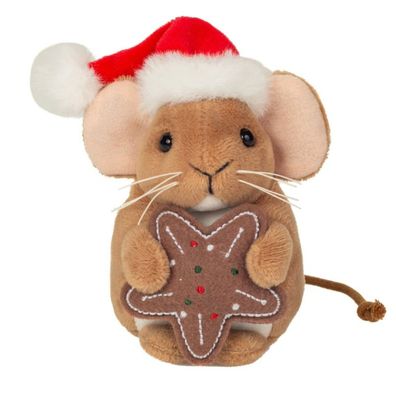 Teddy-Hermann Kuscheltier Stofftier | Plüsch Weihnachtsmaus mit Keks | braun