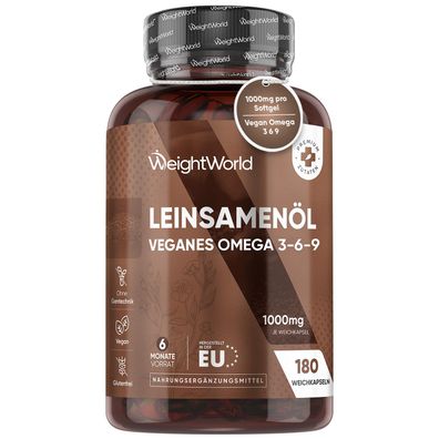 Omega 3 Vegan - Aus Leinsamenöl - 2000mg Leinöl in 2 Kapseln - 180 Weichkapseln