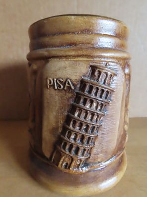 Bierkrug Bierhumpen braun Reiseandenken Pisa mit Relief vom Turm